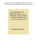 A proposition on if there for every a ≥ 2 infinitely many primes p exists such that a^(p – 1) ≡ 1 (mod p^2) (eBook)